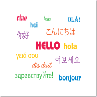 Hello in Many Languages Colorful Posters and Art